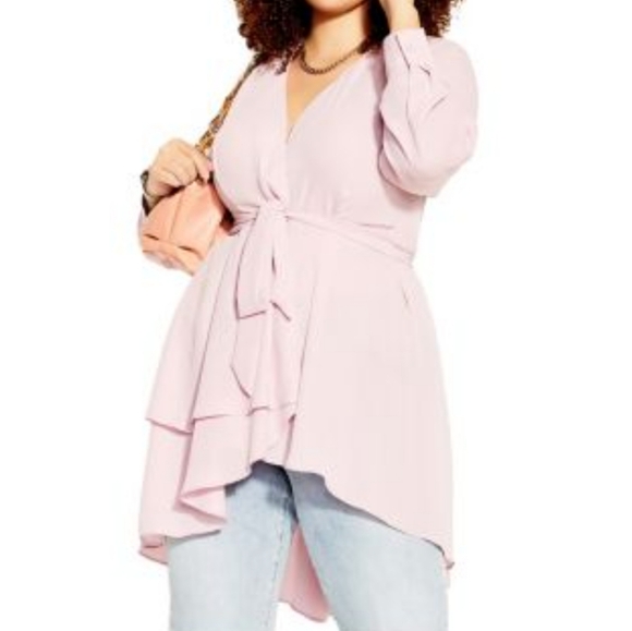 City Chic Tops - City Chic Shibara ice pink wrap tunic top size 16 NWT